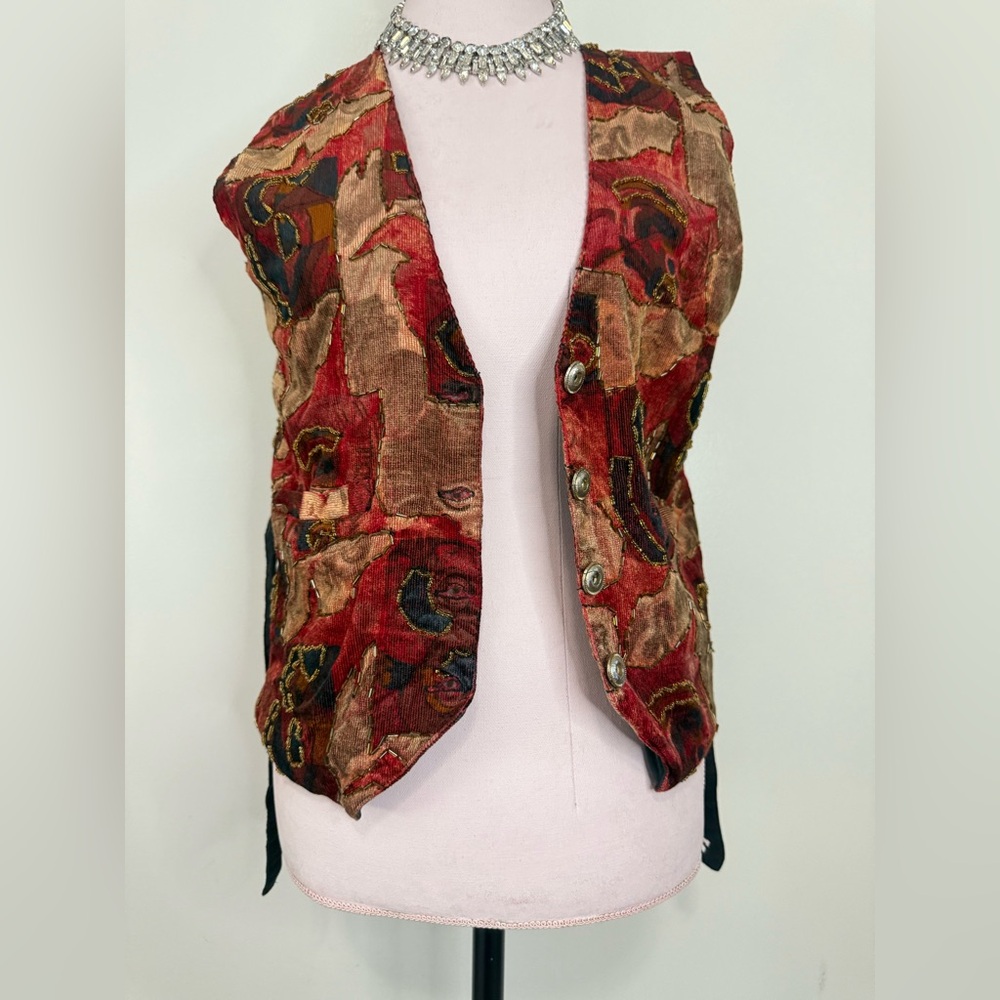 Theo Vintage Multicolor Patchwork Vest with beaded accents in size Medium